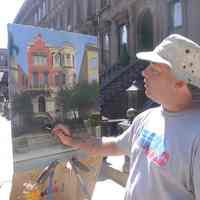          Digital photos, 29, of artist Frank Hanavan working on a painting of 921 Hudson Street, Hoboken, August 25, 2005. picture number 15
   