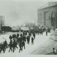 Digital image of photo of W.& A. Fletcher Company workers leaving shipyard, Hoboken, no date, ca. 1890-1900.