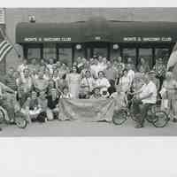 B&W group photo of Monte San Giacomo Club members and Museum guests, Hoboken, July 9,2000.