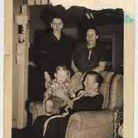 B+W photo Eileen (Smith) Thiel, Helen Smith, Billy Thiel & Bridget Roarty in 15 Willow Terrace, Hoboken, n.d., ca. 1948.