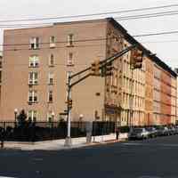 Color photos, 3, of views of corner of Washington St. & Observer Highway, Hoboken, May 1983.