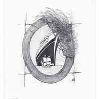 Greyscale Illustration of Marble Emblem by Kevin McCloskey, circa 1986