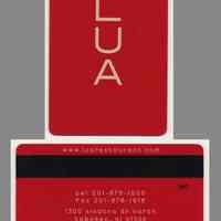 Gift debit card for Lua Restaurant, 1300 Frank Sinatra Drive N., Hoboken, n.d. [2002].