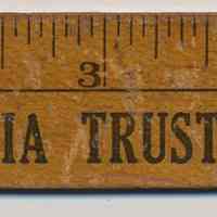Wooden ruler advertising from Columbia Trust Co., S.E. corner of 14th and Washington Streets, Hoboken, no date, ca. 1920-1935.