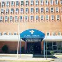 Color photo of sign lettering on canvas marquee for Saint Mary Hospital, 308 Willow Avenue, Hoboken, Sept., 1-5, 2001.