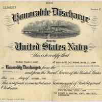          Certificate: Honorable Discharge from the U.S. Navy, Thomas Francis Carey, Oct. 10, 1945. picture number 1
   