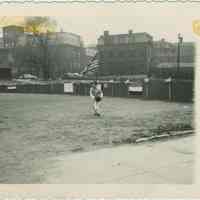 B+W photo of a baseball game at Stevens Park, Hoboken, no date, ca. 1950.