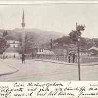B+W Postcard: Sarajevo postcard sent to Prof. M. Loewy, Hoboken, NJ, 1900