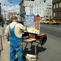 Color photos, 19, of Chris Kappmeier painting the new taxi stand, Hoboken, April 13, 2006.