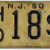 License plate: 1950 New Jersey motor vehicle registration plate. Pair as issued.