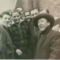 B+W candid photo of "On the Waterfront" filming in Hoboken: Marlon Brando is third from the left, Hoboken, no date, ca. late 1953-early 1954.