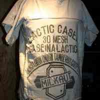 Unisex shirt made from sack cloth; produced as part of the Hobo Haute clothing line, no date, ca. 1977.