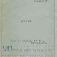 N.Y Supreme Court Affadavits and Order to Show Cause in Frank J. Markey v. Mary H. Markey et al. April, 1917.