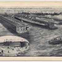 Postcard: No. 74 - North German Lloyd Piers, Hoboken, N.J. Postmarked Aug. 24, 1905.