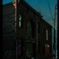 Color slide of eye-level view of brickwork façades of the carriage houses at 626 and 628 Court Street between 6th and 7th