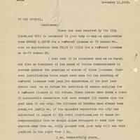 Letter: Mayor Martin Cooke to Hoboken City Council, Nov. 11, 1913 protesting the granting of a cabaret license.