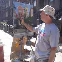          Digital photos, 29, of artist Frank Hanavan working on a painting of 921 Hudson Street, Hoboken, August 25, 2005. picture number 19
   
