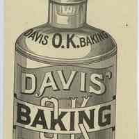          back: depiction of Davis O.K. Baking Powder bottle with sealed cap.
   