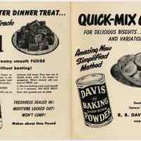 Quick-Mix Chart. No. 2. For Delicious Biscuits ... (Baking Powder) R.B. Davis Co., Hoboken, n.d., ca. 1948-1955.