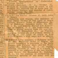 Clipped newpaper death notice for John F. Henry, October 17, 1913.