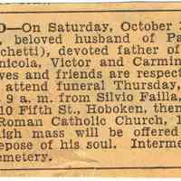 Digital image of death notice and funeral services for Raffaele Gallo [of 509 Monroe St.], Hoboken, Saturday, October 30, 1948.