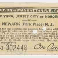 Printed ticket of the Hudson & Manhattan Railroad Co., 1929.