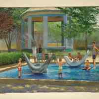 Digital images, 2, of Frank Hanavan painting of dolphin fountains, Church Square Park, dated 6-22-06, Hoboken, 2006.