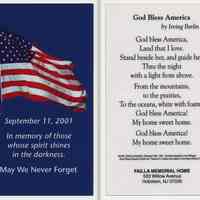 Commemorative or mourning card: September 11, 2011. Issued by Failla Memorial Home, Hoboken, Sept. 2011.