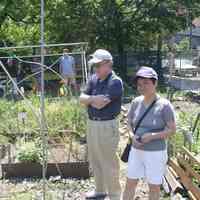 Digital color image of the gardens and people on the Secret Gardens Tour, Hoboken Historical Museum, Hoboken, June 9, 2002.