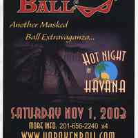 Poster for Hoboken Ball, Hot Night in Havana. Presented by the Hoboken Historical Museum, Hoboken, Saturday, Nov. 1, 2003.