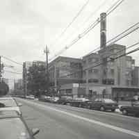 Digital image of B+W photo of former Maxwell House Coffee plant exterior, overview looking north on Hudson St., Hoboken, 2003.