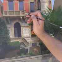          Digital photos, 29, of artist Frank Hanavan working on a painting of 921 Hudson Street, Hoboken, August 25, 2005. picture number 21
   