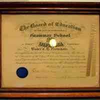 Framed grammar school diploma of Walter C.H. Fromholtz from Grammar School No. 2, Hoboken, January 31. 1901.