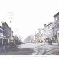 Hand-colored photocopy of photographic view looking north on Washington St. from Second St., Hoboken, circa 1892.