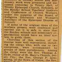 Newspaper clipping from album of article "Sunday Schools and Missionary Work Discussed" from the Hudson Observer, January 27, 1916.