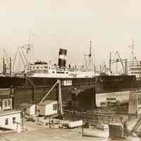 Image: S.S. Exochorda & S.S. American Banker in dry docks at United Dry Docks, Fletcher Plant, Hoboken, N.J., no date, ca. 1935-38.