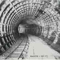 B+W copy photo of a photo at Morton & Greenwich Sts. curve of inbound tunnel of the Hudson & Manhattan Rail Road, New York, no date (1905?).