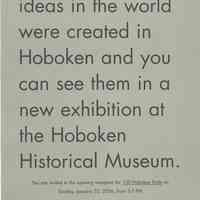 Poster for opening reception for exhibition, 100 Hoboken Firsts, HHM, Hoboken, January 22, 2006.