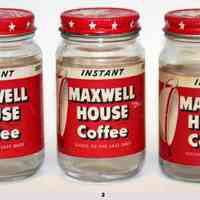 Maxwell House Instant Coffee. 4 oz glass jars with caps. Made by General Foods Corp., n.d., ca. 1951-1960.