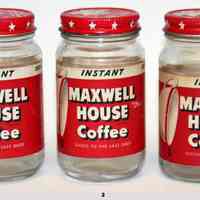 Maxwell House Instant Coffee. 4 oz glass jars with caps. Made by General Foods Corp., n.d., ca. 1951-1960.