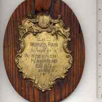 Digital images of plaque awarded to Hoboken Playground Band at the New York World