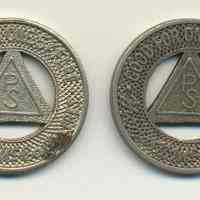          two examples, side 1: Good for one 5¢ [cent] Fare; Thomas N. McCarter, Pres
   