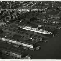 B+W aerial photo of the Holland America Lines Hoboken Piers, October 14, 1948.