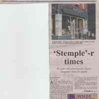 Newsclipping: About retirement of Marvin Stemple, Stemple Pharmacy, Hoboken in "Hoboken Reporter", Sunday, Nov. 30, 2003.