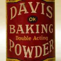 Can: Davis OK Double Acting Baking Powder, R. B. Davis Co., Hoboken, n.d., ca. 1930-1945.