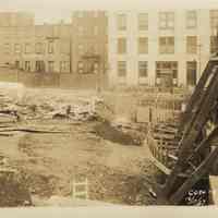 Sepia-tone photo of foundation preparation and concrete forms on the south end of the site for the Fabian Theatre, Hoboken, Dec. 17, 1927.