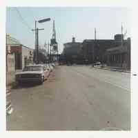 Image: color photo looking east down 14th St, to the Bethlehem Steel Shipyard, Hoboken, no date, ca. 1965.