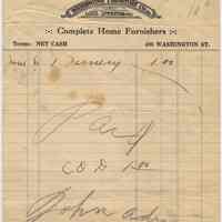 Receipt from Washington Furniture Company, Inc., 400 Washington St., Hoboken, to Mrs. Bracken, 1406 Clinton St., June 6, 1933.