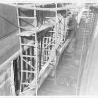 B+W photo of work scaffolding on an unknown ship, Hoboken, no date, ca. 1940.