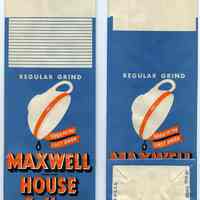 Bag: Maxwell House Coffee. Regular Grind. High Grade. One Pound. Unused. N.d., ca. 1944-1952.